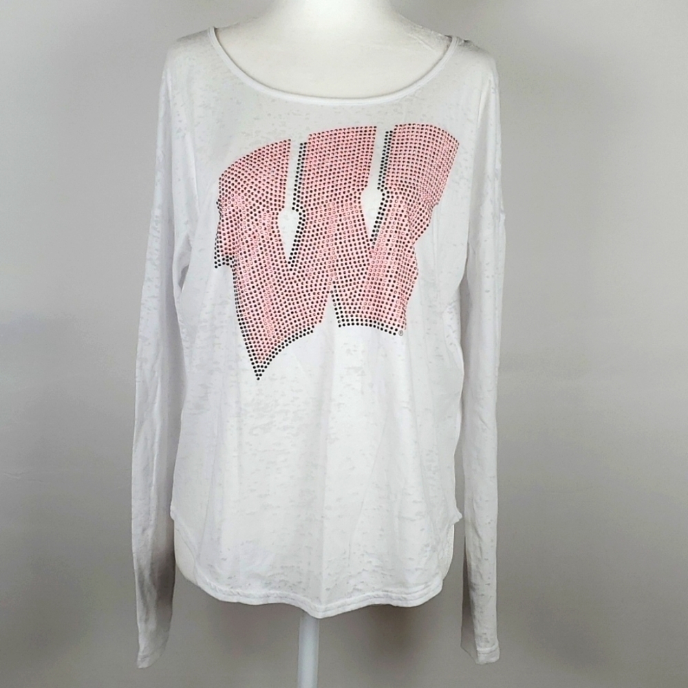Victoria's Secret PINK/5th & Ocean Collegiate Bling Semi Sheer Top Size …